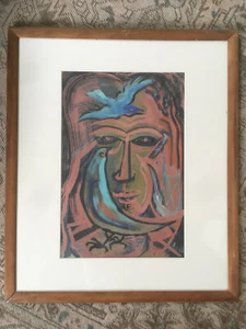 Rare Vintage Mid Century Modern Abstract Bird Face Painting Drawing Gamble 1962 - Picture 1 of 9