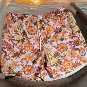 PacSun Mens Large Retro 60’s Floral Swim Trunks Orange Yellow Brown  EUC - Picture 1 of 7
