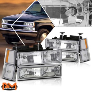 For 94-99 Chevy C/K Pickup Suburban Headlight/Lamps Chrome Housing Amber Corner