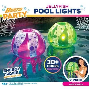 Banzai Party Floating Jellyfish Inflatable Glowing Ambient Pool Lights, 2 Pack - Picture 1 of 8