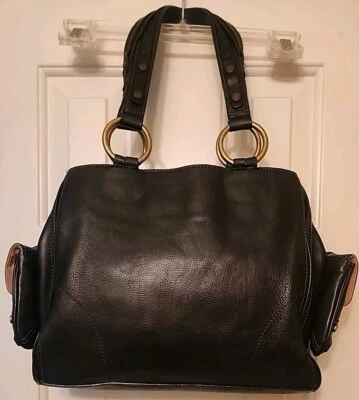 Женская мягкая черная шагреневая кожаная сумка Ellen Tracy с двойной ручкой сумочка - Изображение 1 из 4