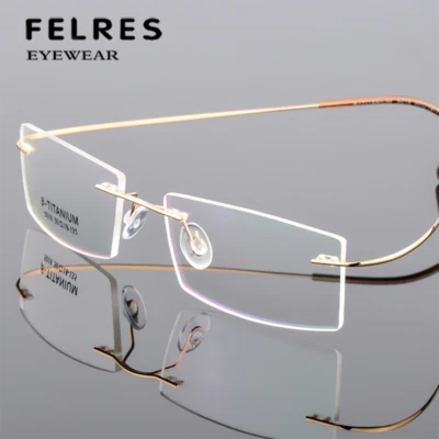 FELRES Randlose Titanlegierung Lesebrille für Herren Quadratische Anti Blau Licht Leser