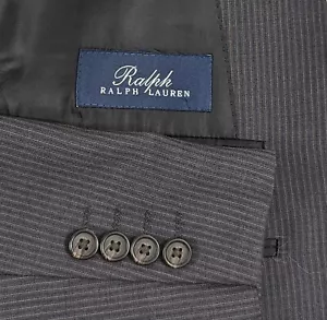 Ralph Lauren Blazer Suit Sports Jacket 46R 40x31 2 Piece Wool Gray Pin Striped - Picture 1 of 15