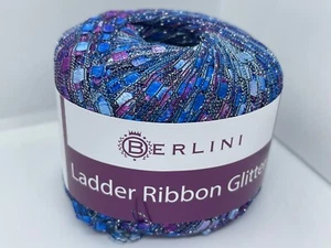 Berlini Ladder Ribbon Glitter Yarn 160 Blue Iris with Silver Accent 50g 142y - Picture 1 of 5