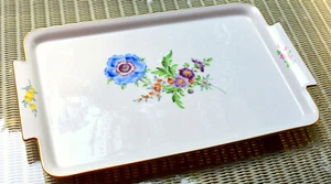 Tablett Anbietplatte Platte Meissen Blumenmalerei 3 Blumen Goldrand  L 37 x B 22 - Bild 1 von 7