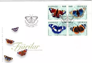 SWEDEN FDC BUTTERFLIES PAPILLONS 1999 ISSUE - Picture 1 of 1