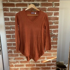 Acrobat Asymmetrical V-Neck Sweater Orange S Retails $145 Hi-lo Silk Cashmere - Picture 1 of 6