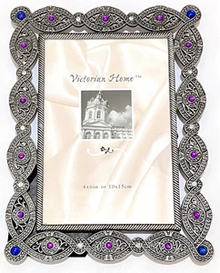 Marco de fotos de peltre con joyas estilo hogar victoriano 4"x 6" Wilton Industries - Imagen 1 de 3
