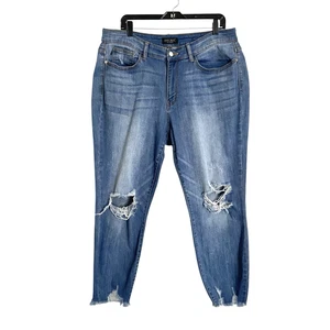 Judy Blue Crop Ankle Blue Denim Jeans Womens 18w Distressed Slim High Rise - Picture 1 of 11