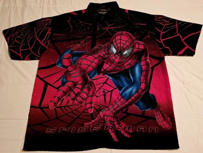 Vintage 2002 Spider Man Shirt XL X-Large All Over Print Button Up Marvel Y2K AOP - Image 1 of 4
