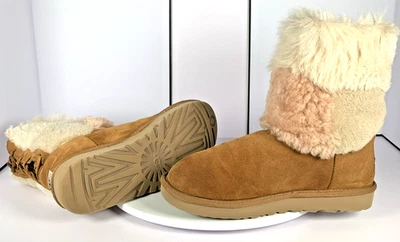 Ugg Mujer Clásico Patchwork Rosa y Blanco Cuadros Esponja Marrón Botas Cortas Gamuza, 9 Foto 1 de 4