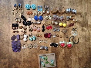 Vintage Lot of 49 Pairs of Clip On, Screw Back & Pierced Earrings  - Picture 1 of 1