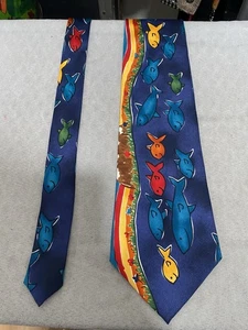 Vintage SAVE THE Kinder Herren 100 % Seide Krawatte Rainbow River Morgan Alter 6 - Bild 1 von 7