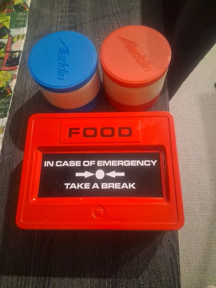 En caso de lonchera de emergencia hecha por 2 frascos de comida Aladdin aislados de colección Foto 1 de 4