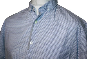 Hugo Boss Mens Geometric Triangle Print Shirt - XL - Blue - Hidden Placket Top - Picture 1 of 11