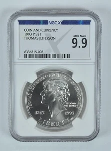 1993-P Jefferson Commemorative Coin & Currency Set Mint State 9.9 NGC X NGCX - Picture 1 of 5