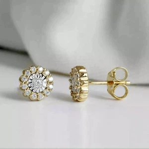 2Ct Round Cut Lab Created Diamond Stud Earrings Women's 14K Yellow Gold Finish - Picture 1 of 3