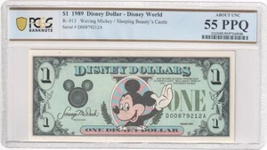 1 $ 1989 Disney Dollars Waving Mickey/Sleeping Beauty's Castle PCGS 55PPQ - Bild 1 von 2