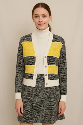 Women 70s Vintage Dress with matching Cardigan Topper Black and White Career 7/8 - Image 1 of 4