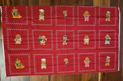 VTG Cranston Red Fabric A Beary Merry Christmas Picture Book Patches 22" x 44" - Image 1 of 4