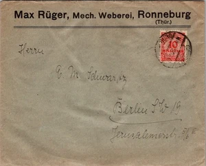 GERMANY 1923 POSTAL INFLATION COVER CANC RONNEBURG ADDR BERLIN - Picture 1 of 2