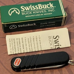Swiss Buck Legend Knife Made In Switzerland By Wenger 65mm Black Mini Multi Tool - Picture 1 of 8