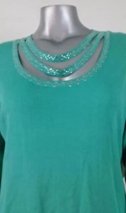 NWT Plus Woman REBA KNIT TOP BLOUSE TUNIC SIZE 1X keyhole Embellished 3/4 sleeve - Picture 1 of 6