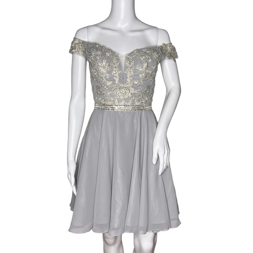 VALENTINO Abito Val Stefani donna 2 argento scintillante perline spalle scoperte formale casa coming