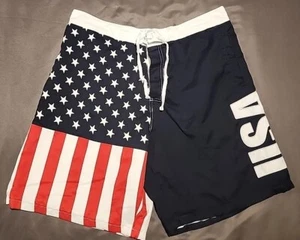 World Calhoun Mens Large Swim Trunks Board Shorts USA American Flag Red Blue 2XL - Picture 1 of 10