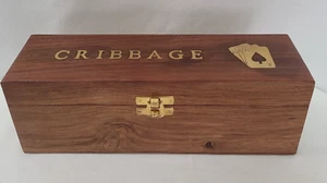 Wooden Cribbage Board with Brown Wooden Case - Picture 1 of 5