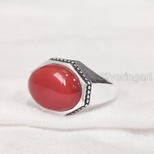 NATURAL CARNELIAN BIRTHSTONE SOLID 925 SILVER HEAVY CHRISTMAS OXIDIZED MENS RING