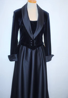 Vtg Tadashi Maxi Dress Velvet Satin Tuxedo Whimsigoth Gown Velvet Prom Bust 34" - Image 1 of 4
