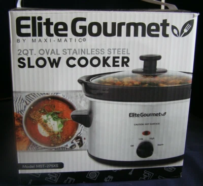 Elite Gourmet By Maxi-Matic 2 Qt. Oval Stainless Steel Slow Cooker [MST-275XS] - Image 1 of 4