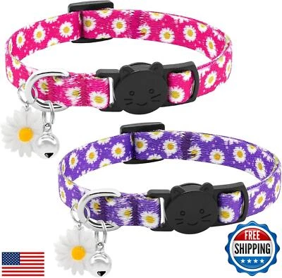 BiPawTi 2X Collar Gato Margarita con Dije Campana y Margarita, Lindo Floral Gatito Col Foto 1 de 4