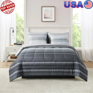 Queen Grey Ombre Comforter Set Reversible Bed-in-a-Bag W/ Sheets 7-Piece Set New - Picture 1 of 11