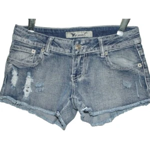 Wet Seal Sz 1 Blue Cut-Off Jean Shorts distressed denim Low Rise stretch shortie - Picture 1 of 3