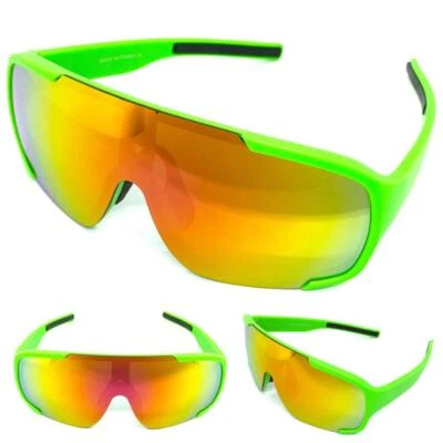 Gafas de sol estilo envolvente retro de gran tamaño con marco verde neón lente dorada Foto 1 de 4