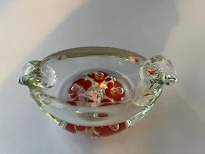 VINTAGE St Clair Glass PAPERWEIGHT ASHTRAY Flowers CONTROLLED Bubble - Picture 1 of 10