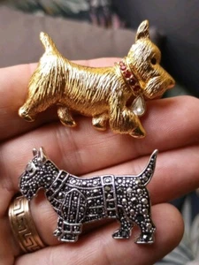 SIGNED NAPIER RED RHINESTONE COLLAR SCOTTISH TERRIER SCOTTIE DOG GOLD BROOCH LOT - Picture 1 of 6