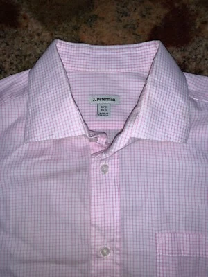 J Peterman Shirt Mens Pink white checkered  Long  Sleeve Button Up 16.5 35.5 - Image 1 of 4