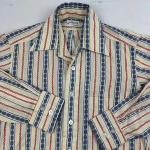 Vintage Gibson Button Up Adult Large Cream Striped 1960s Collar 70s Classic  - Picture 1 of 10