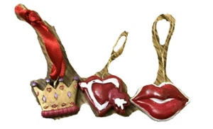 Holiday Ornaments Valentine's Day Decorations Hearts Lips Crown 3pc Lot - Picture 1 of 3