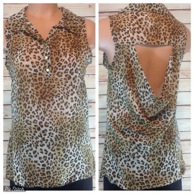 Charlotte Russe Top Y2K Womens Med Flowy Sleeveless Animal Print Cut Out Sheer - Image 1 of 4