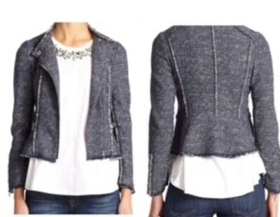 Rebecca Taylor Tweed Moto Zip Up Jacket Size 0 Foto 1 de 4