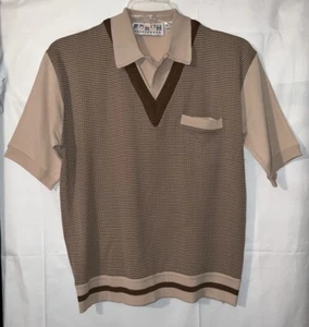 VTG Forum Sportswear Mens Sz L  Beige/Brown Short Sleeves Knit V-Neck  Shirt - Picture 1 of 10
