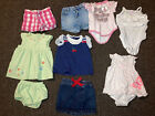 Girl Size 12M Summer Clothes 9 Pc, 3 Shorts 1 Skirt 2 Dresses 2 Body Suits 1 Top