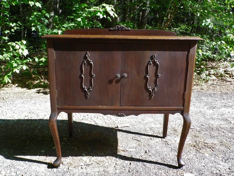 Vintage Art Deco Walnut Buffet Petite Small Sideboard Server Credenza Cabinet Cover