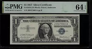 US 1 $ 1957 PMG 64 EPQ UNC Fr #1619 Silver Certificate Priest/Anderson - Picture 1 of 4