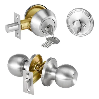 Entry Door Knob and Deadbolt Set Satin Nickel Single Cylinder Deadbolt - Image 1 of 4