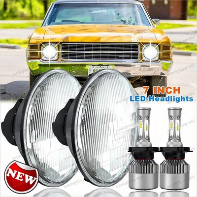 Par de faros LED H4 para Chevy Chevelle 1971-1972 1973 7 pulgadas haz alto/bajo 6000 k Foto 1 de 4